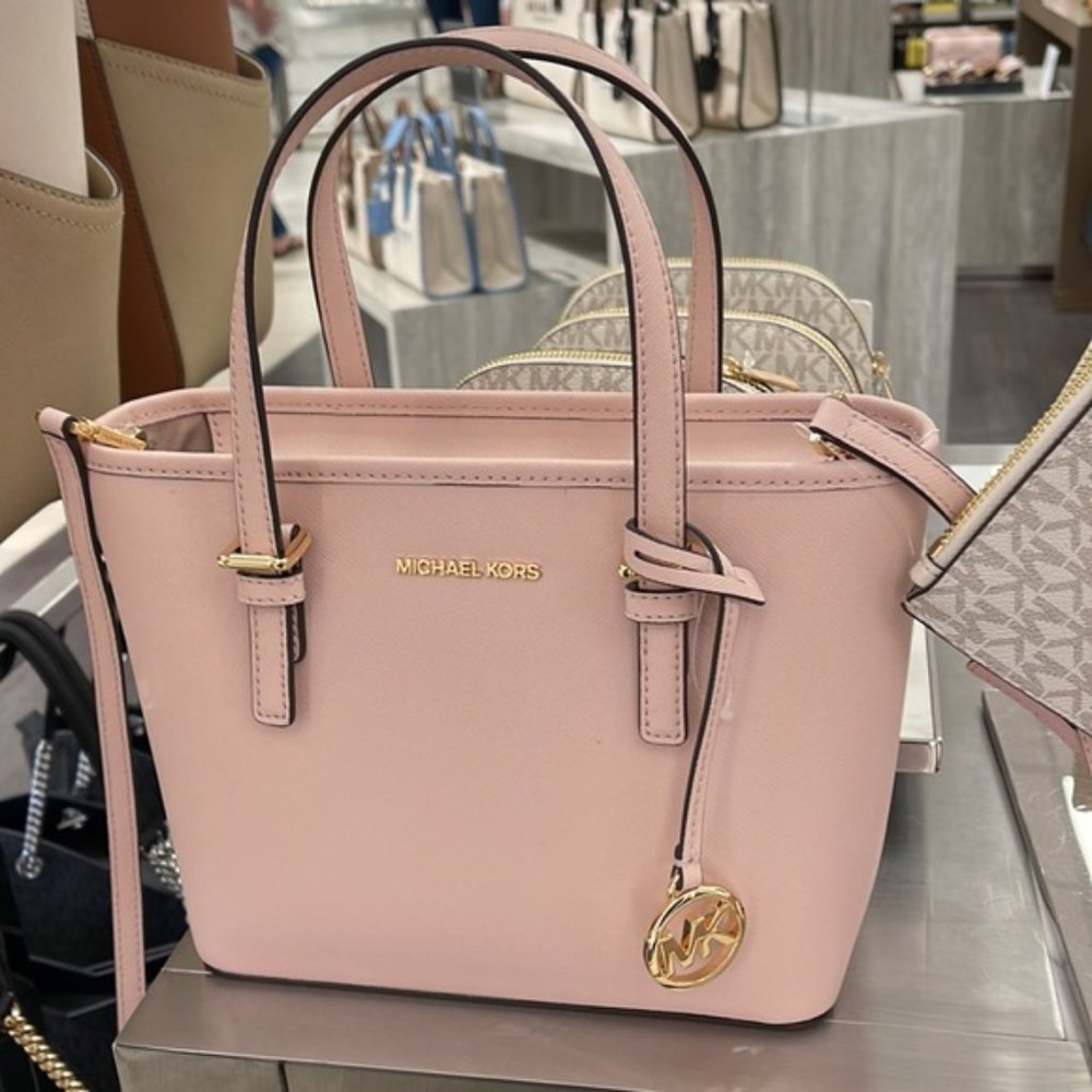 Michael Kors Jet Set Travel XS Saffiano Leather Top-Zip Tote Bag Powder Blush - Picture 6 of 16